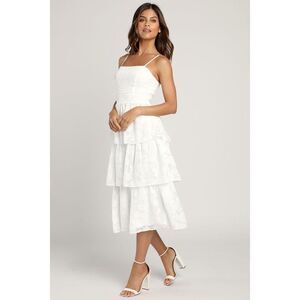 Lulus Grace And Beauty White Burnout Floral Print Tiered Dress - Size M